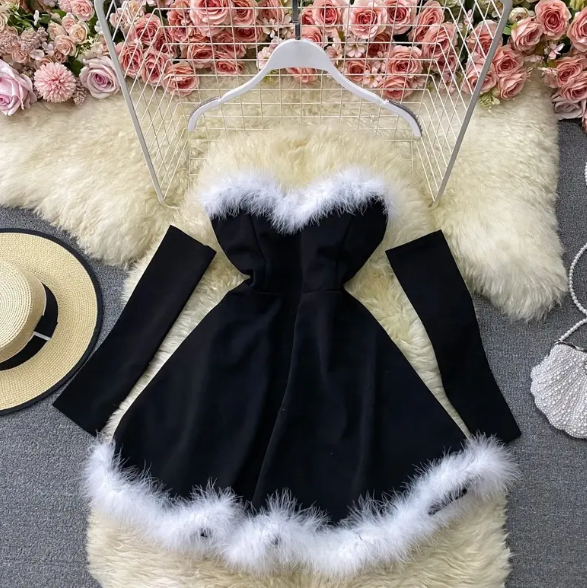 Bodycon Dress with Sleeves Club High Waist Mini Dress