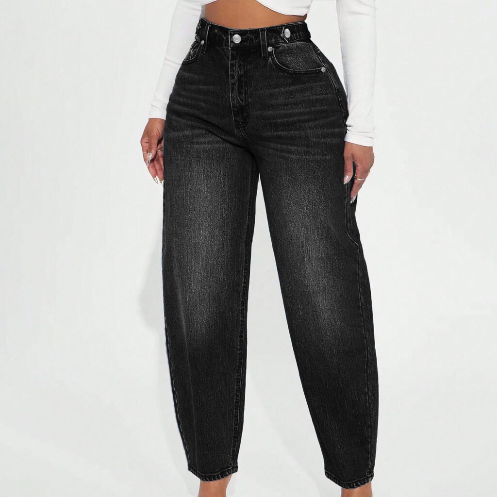 American Design Retro Lantern Jeans Women’s Washed Black Loose Casual Harem Pants