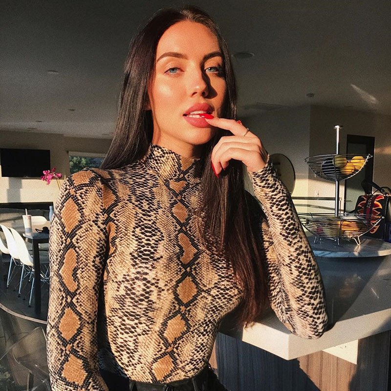 Sexy Snake Printed Bottoming Shirt  Bodysuit
