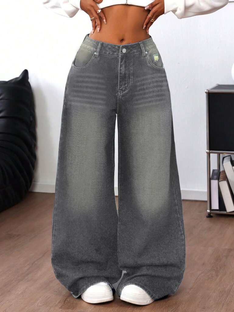 Fashion 254 Washed Gray Ripped Wide-Leg denim pants