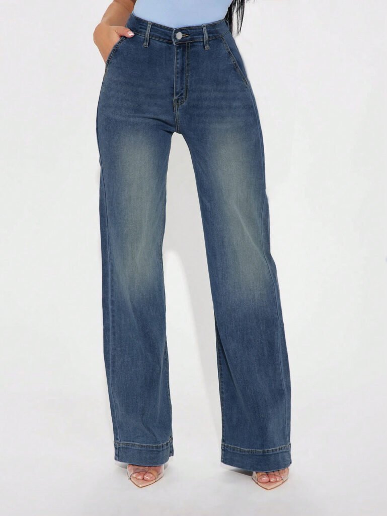 Fashion 254 Light Blue Jeans Women’s Casual Wide-Leg Straight Pants
